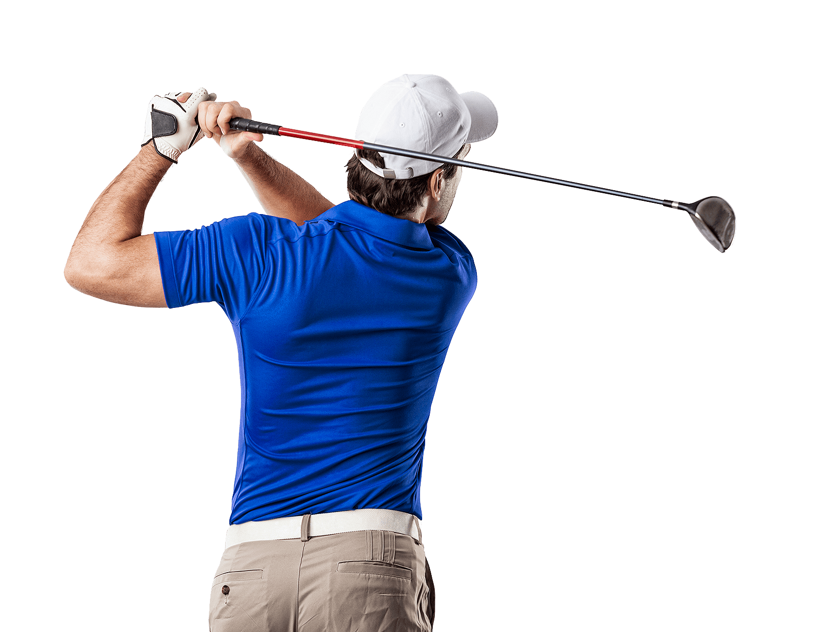 man in blue polo playing golf